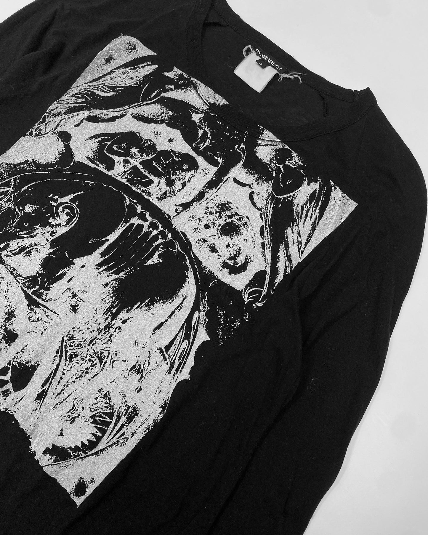 Ann Demeulemeester 1990s Creature Angel Print Longlseeve Top Black