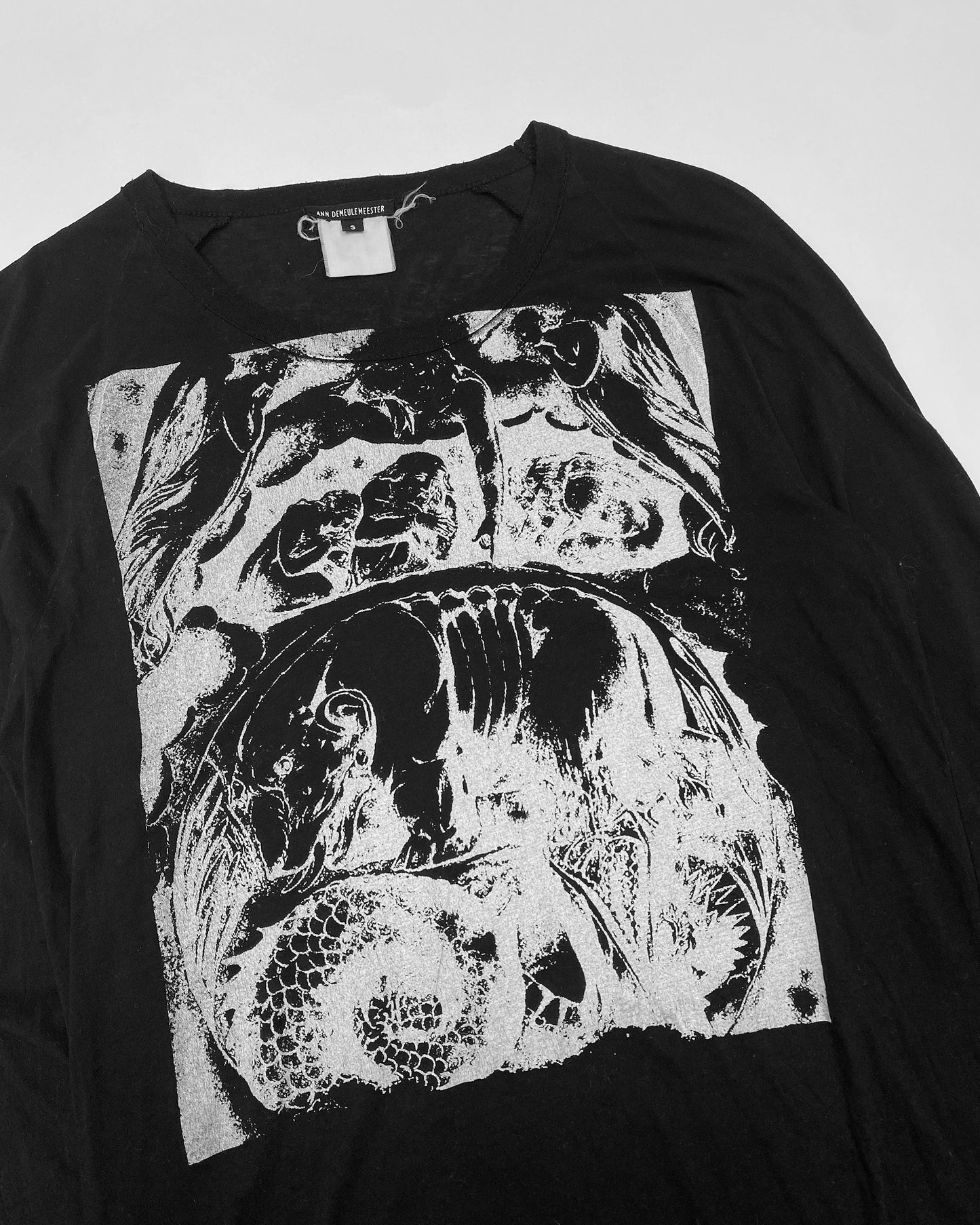 Ann Demeulemeester 1990s Creature Angel Print Longlseeve Top Black