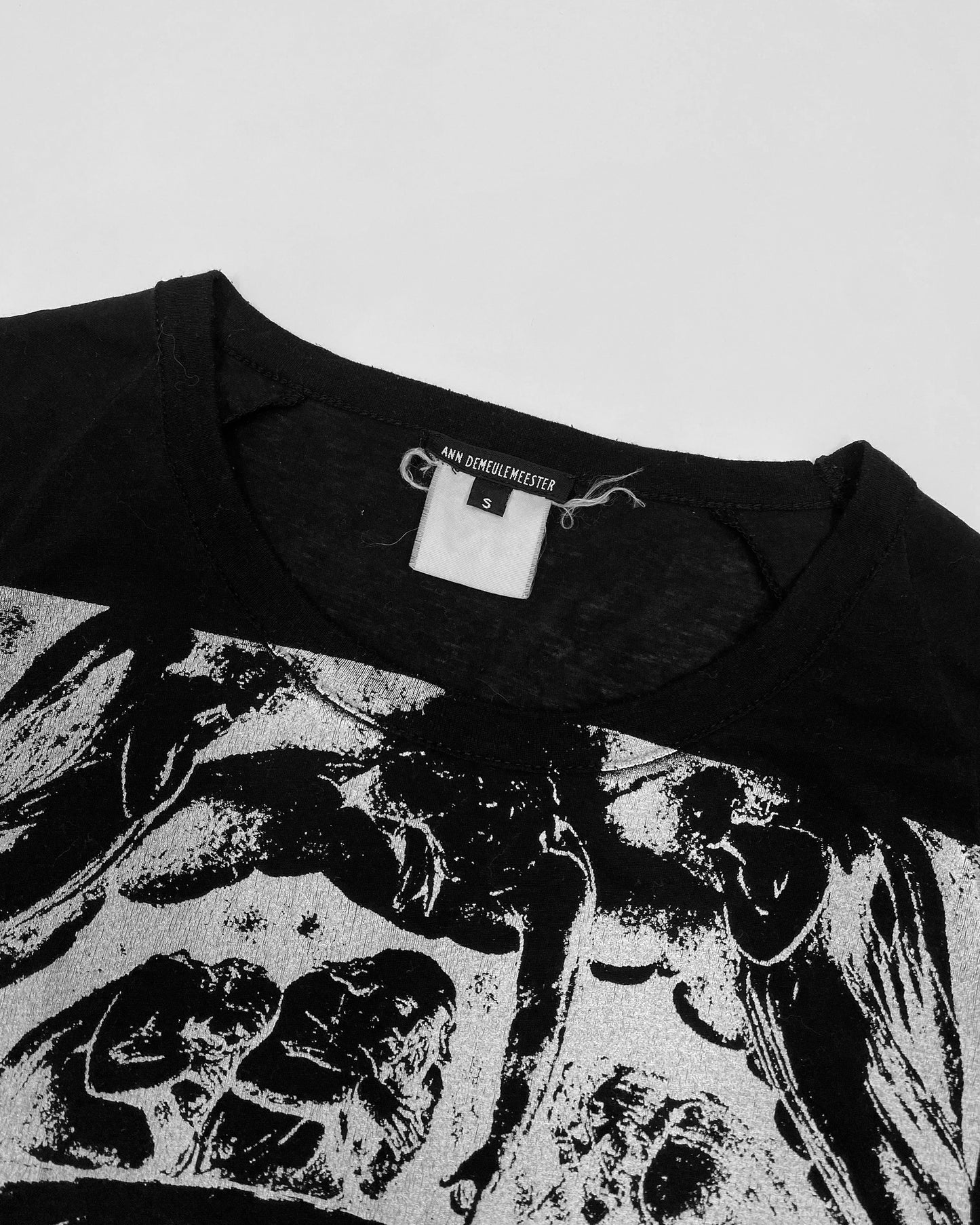 Ann Demeulemeester 1990s Creature Angel Print Longlseeve Top Black
