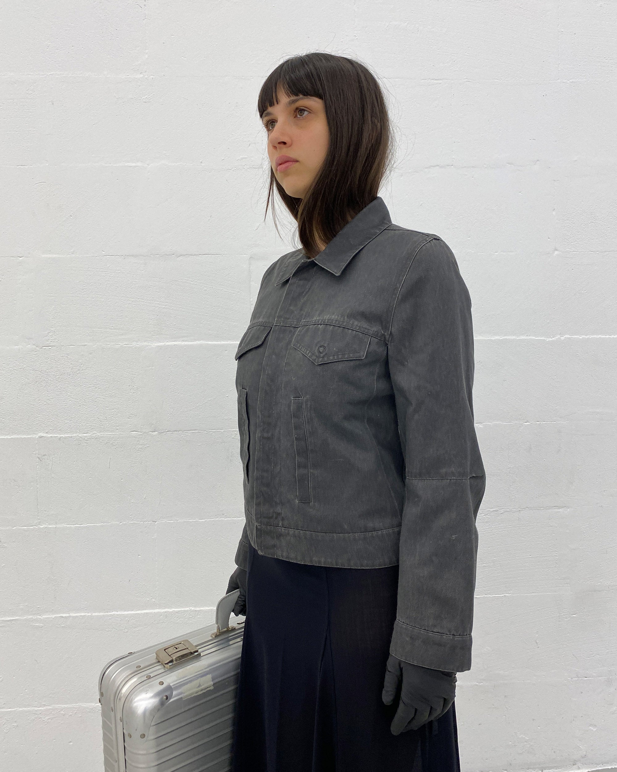 Ann Demeulemeester 1990s Hidden Push Button Denim Jacket Grey