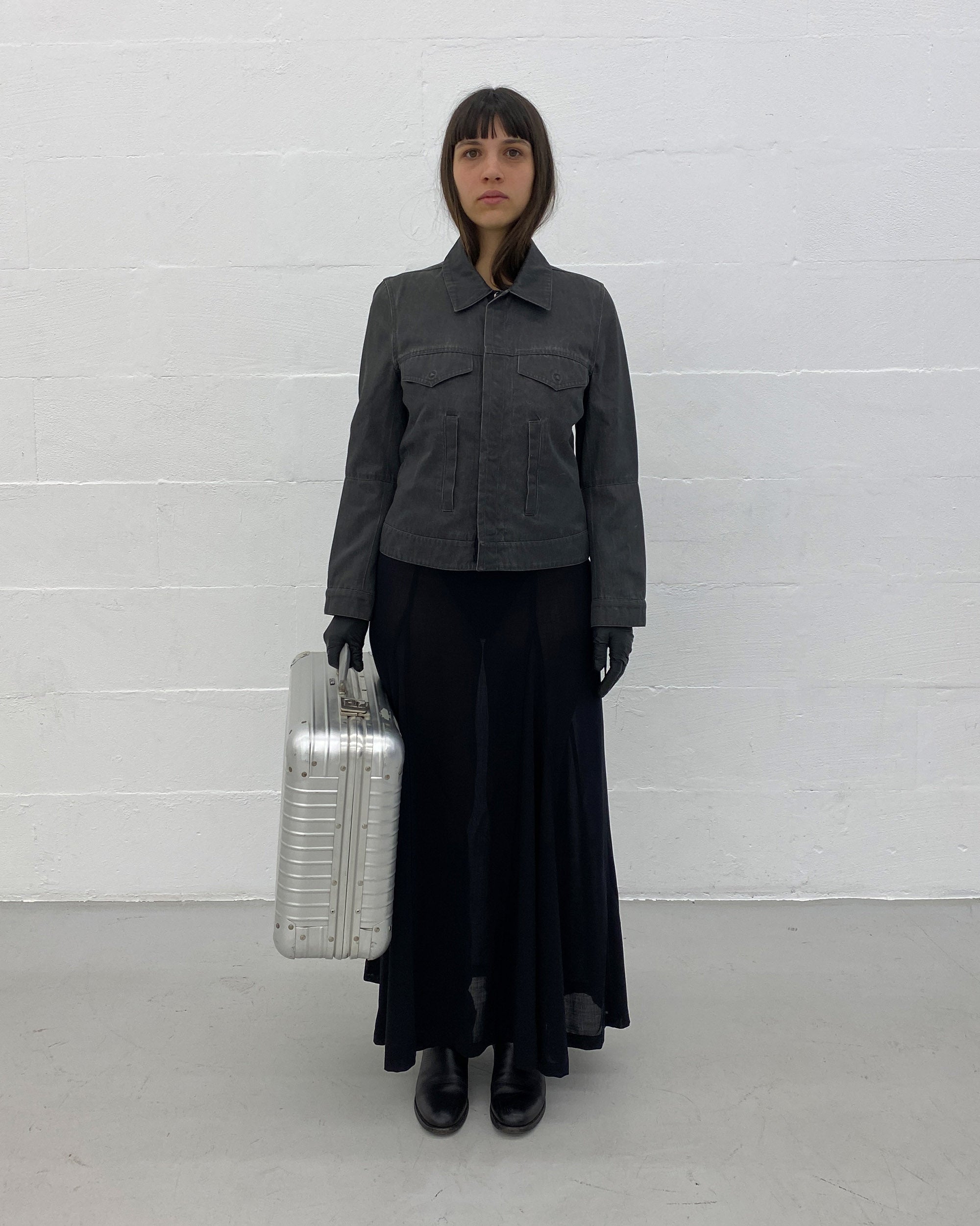 ANN DEMEULEMEESTER 1990sジャケットXS 黒 脇裏破れあり Ann Demeulemeester 1990s Hidden Push Button Denim Jacket Grey