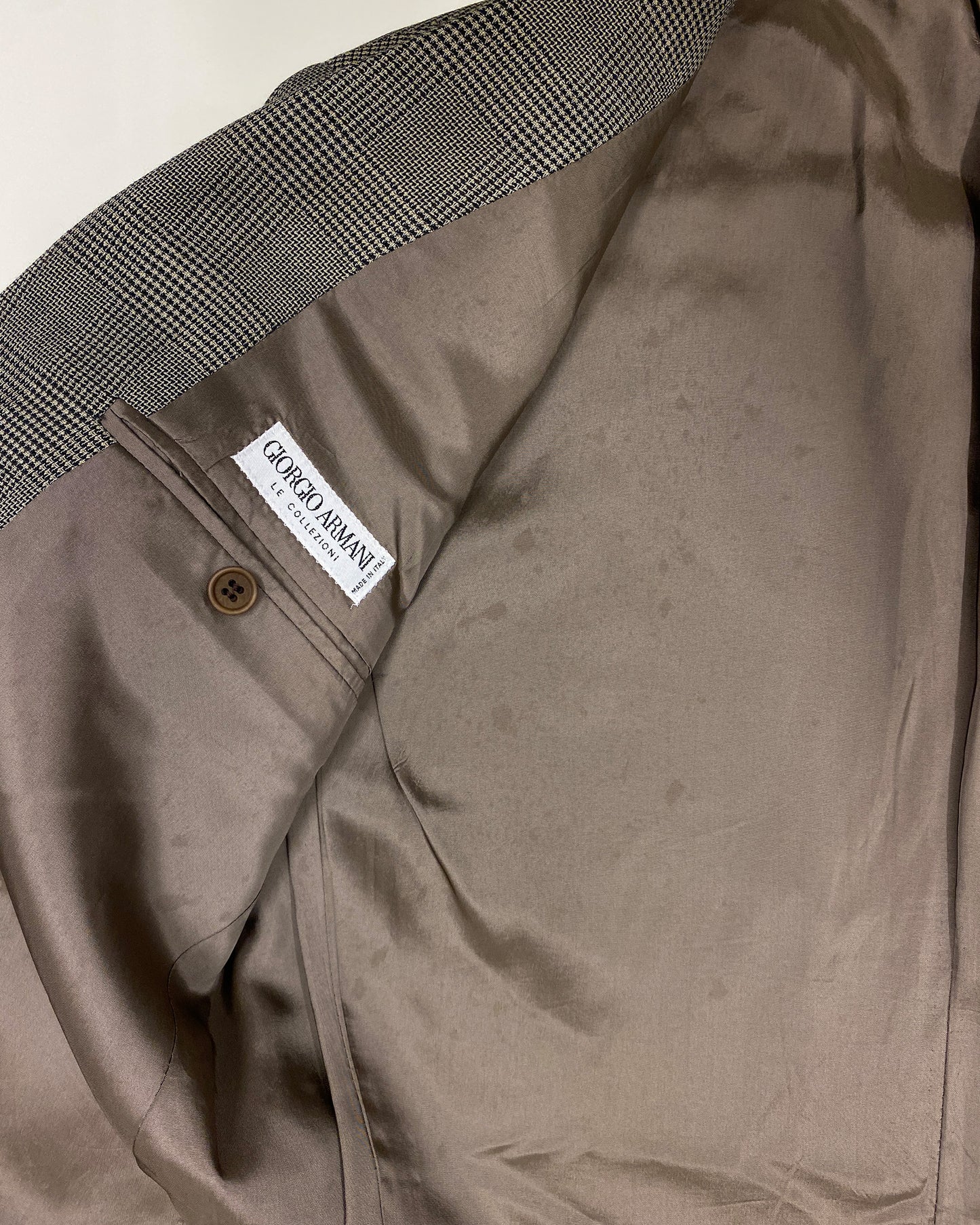 Giorgio Armani Le Collezioni 1990s Glen Checkered Blazer Jacket Grey Beige