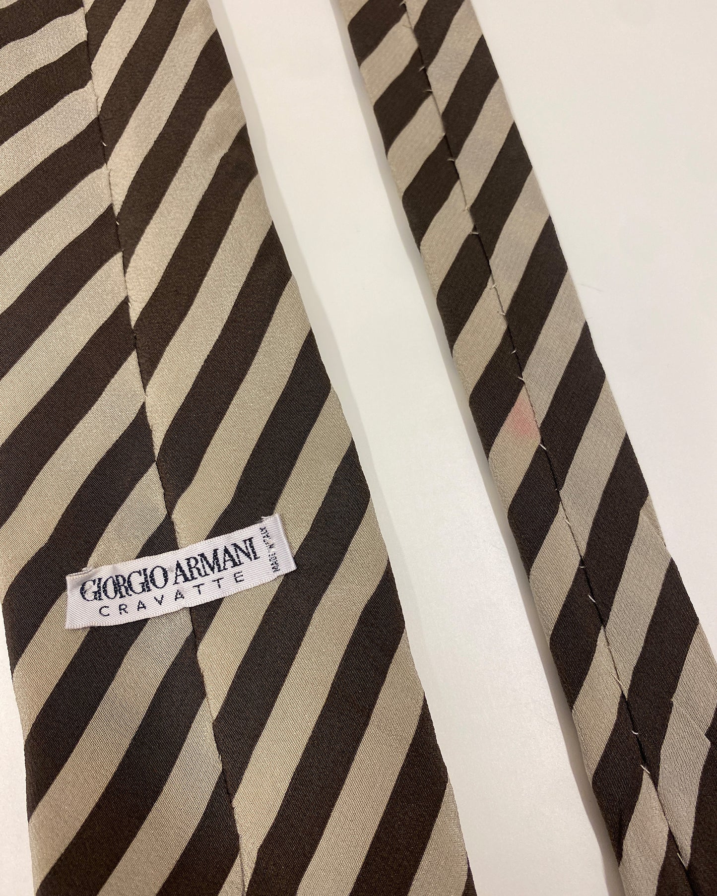 Giorgio Armani 1980s Diagonal Striped Tie Beige Brown