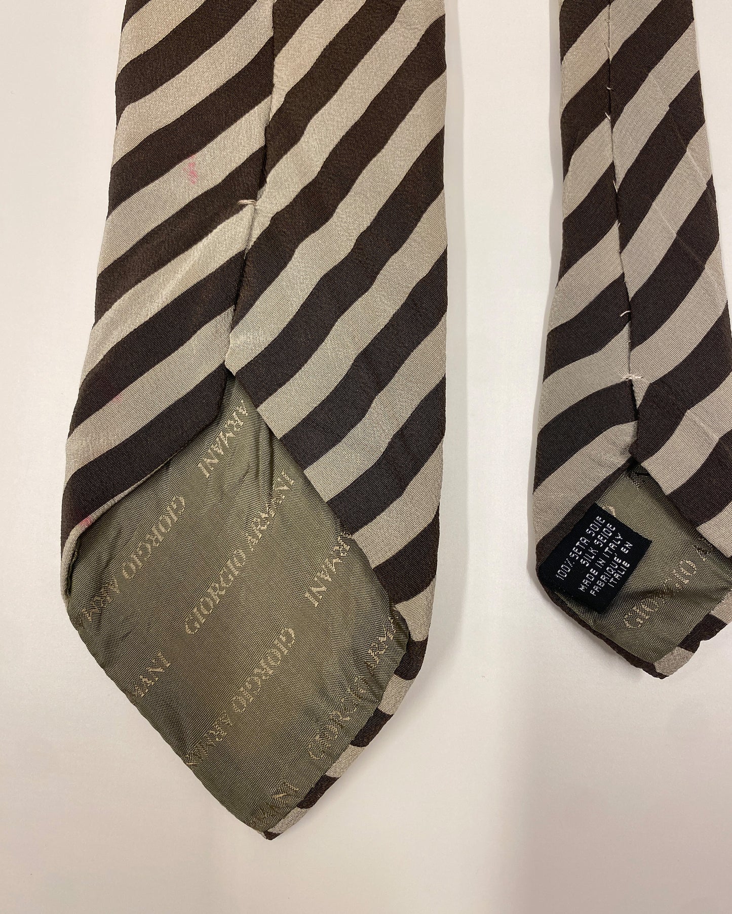 Giorgio Armani 1980s Diagonal Striped Tie Beige Brown