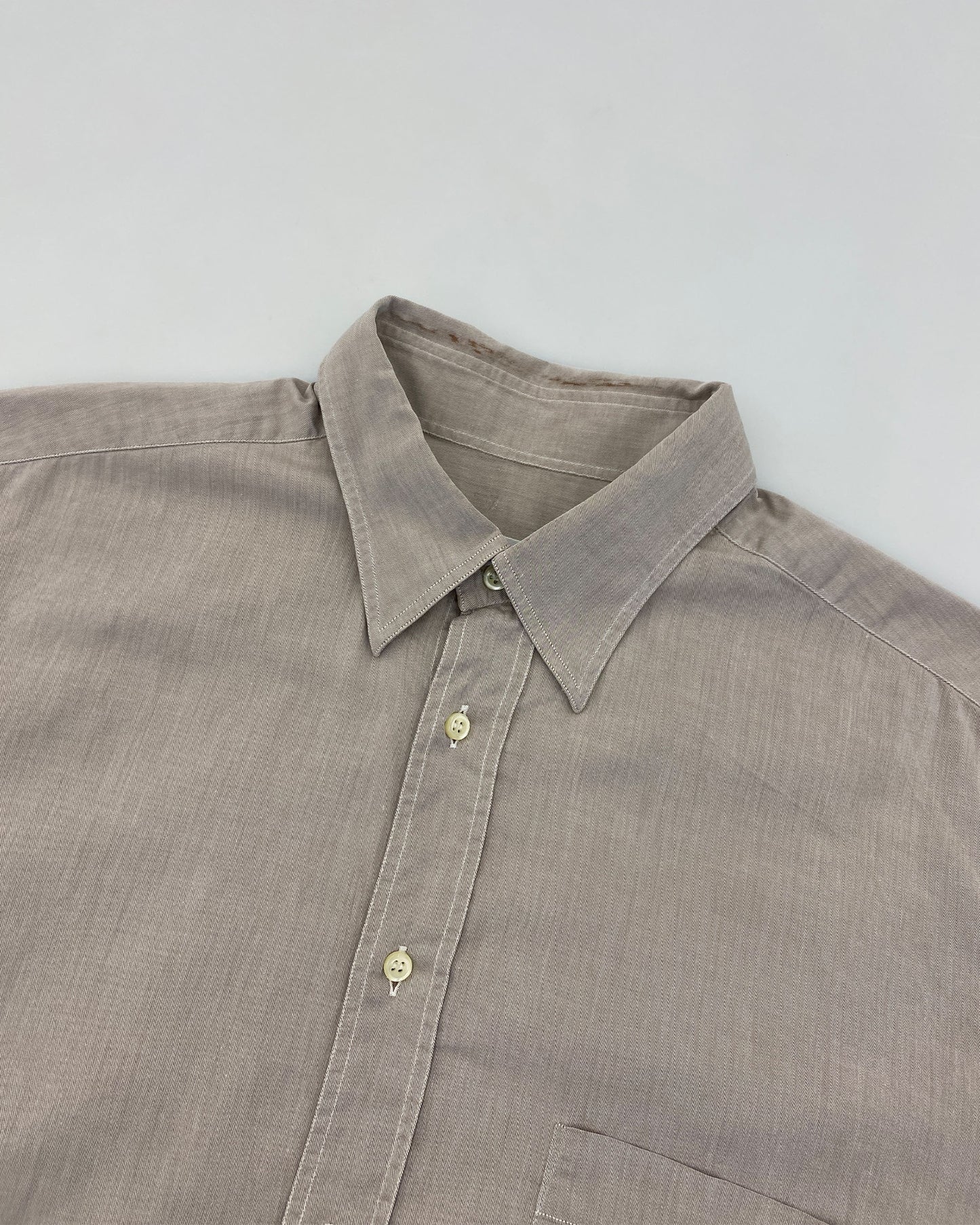 Giorgio Armani Le Collezioni 2000s Hidden Button Down Shirt Grey Beige