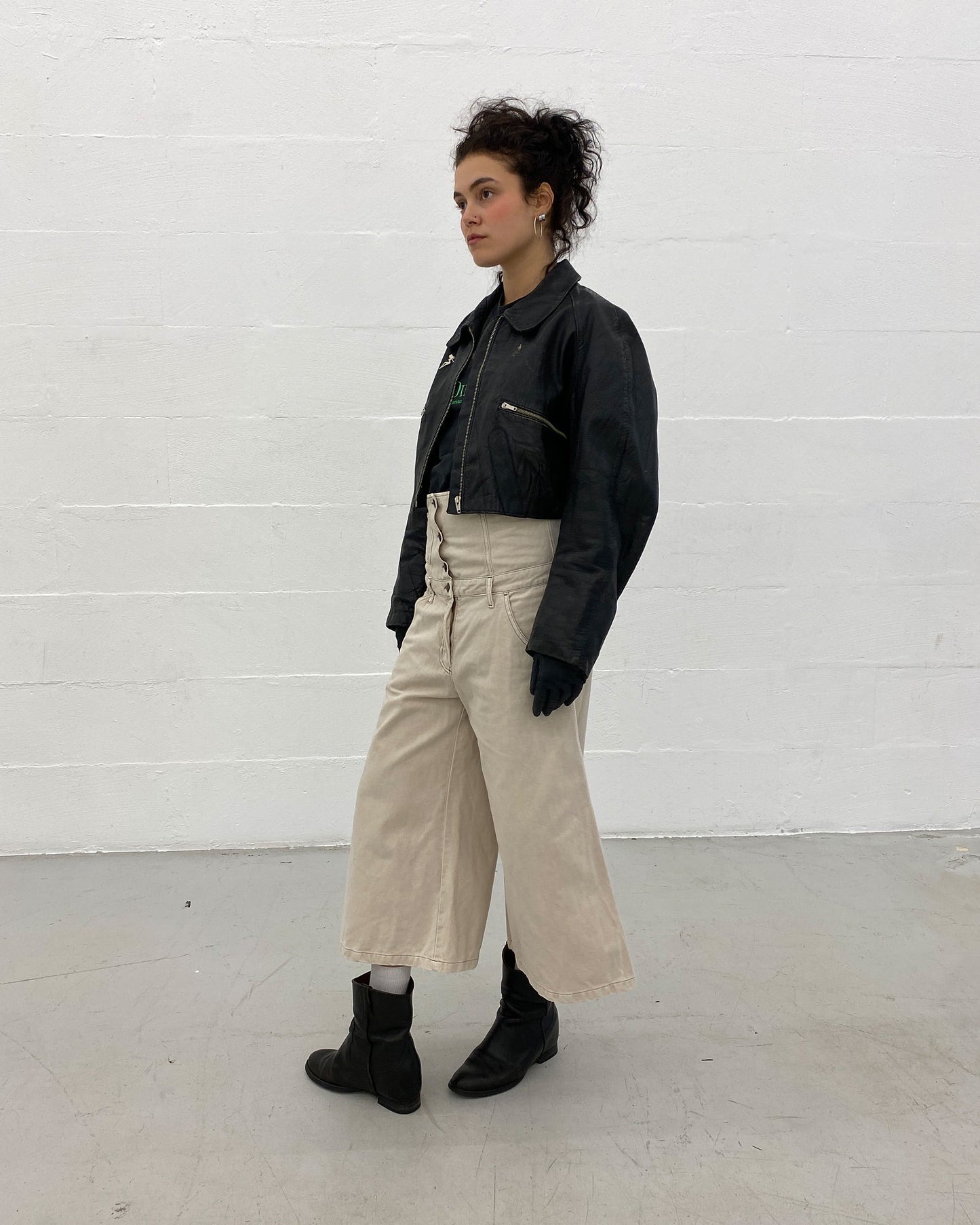 Vintage 1980s Cropped Leatherjacket Black