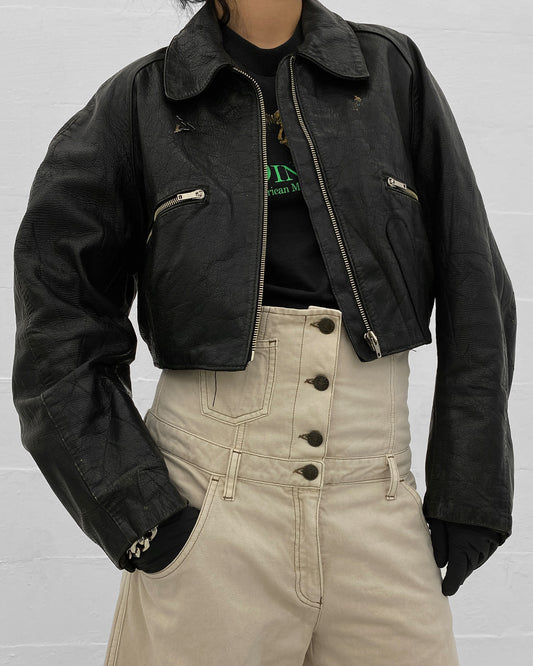 Vintage 1980s Cropped Leatherjacket Black