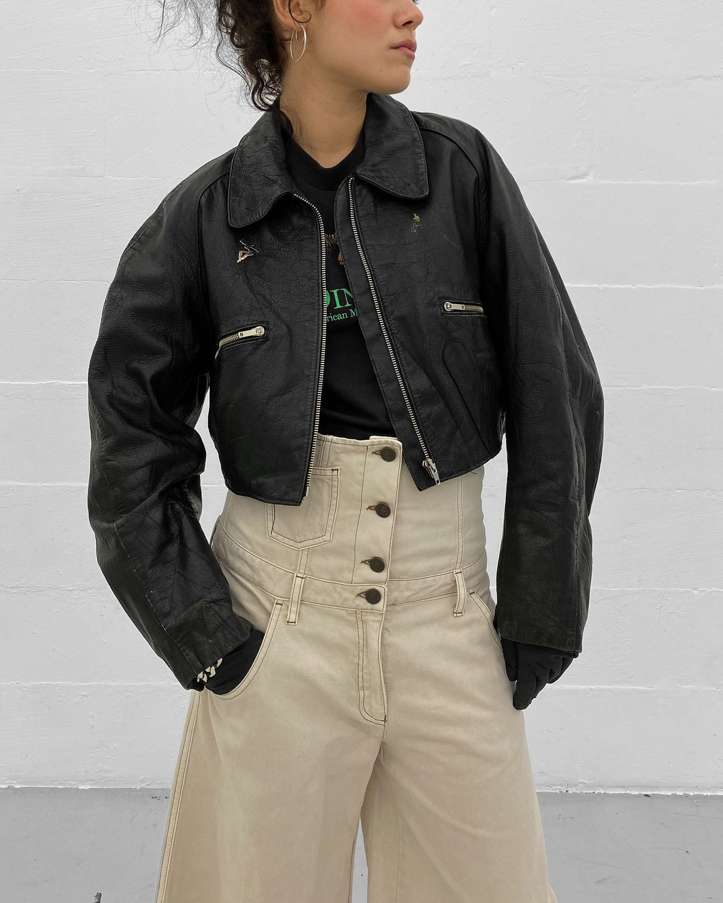 Vintage 1980s Cropped Leatherjacket Black