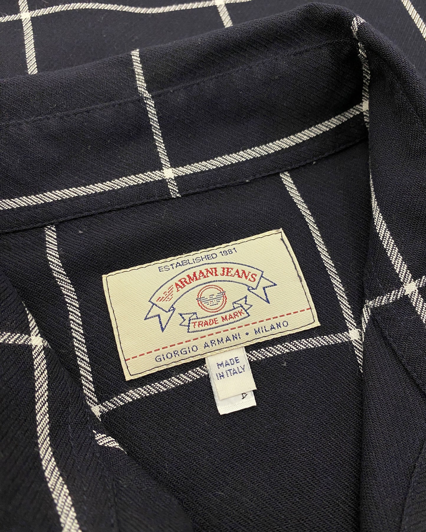 Armani Jeans 1990s Window Pane Checkered Shirt Navy