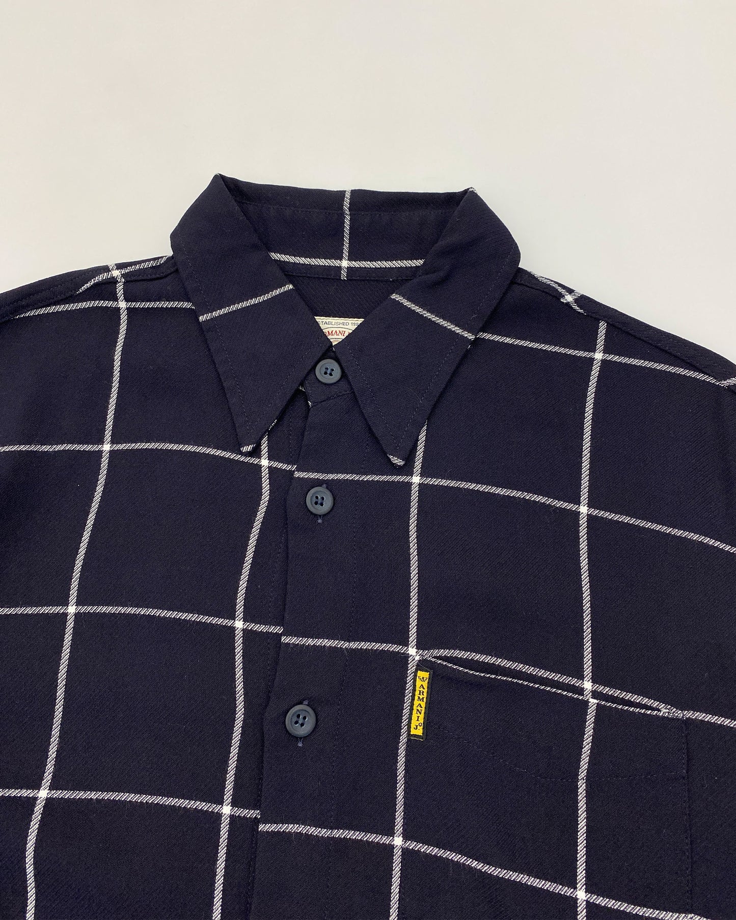 Armani Jeans 1990s Window Pane Checkered Shirt Navy