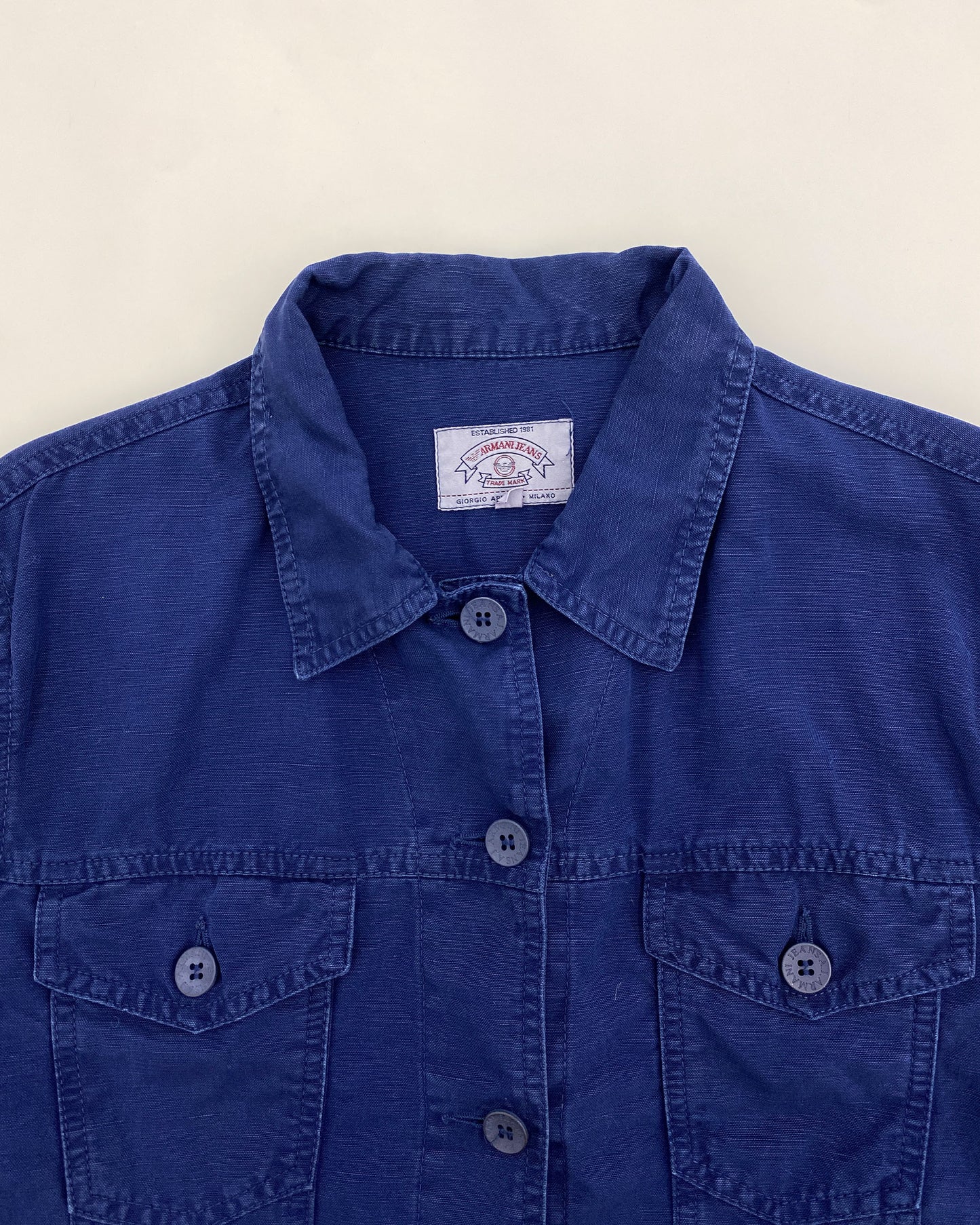Armani Jeans 1990s Linen Trucker Jacket Navy