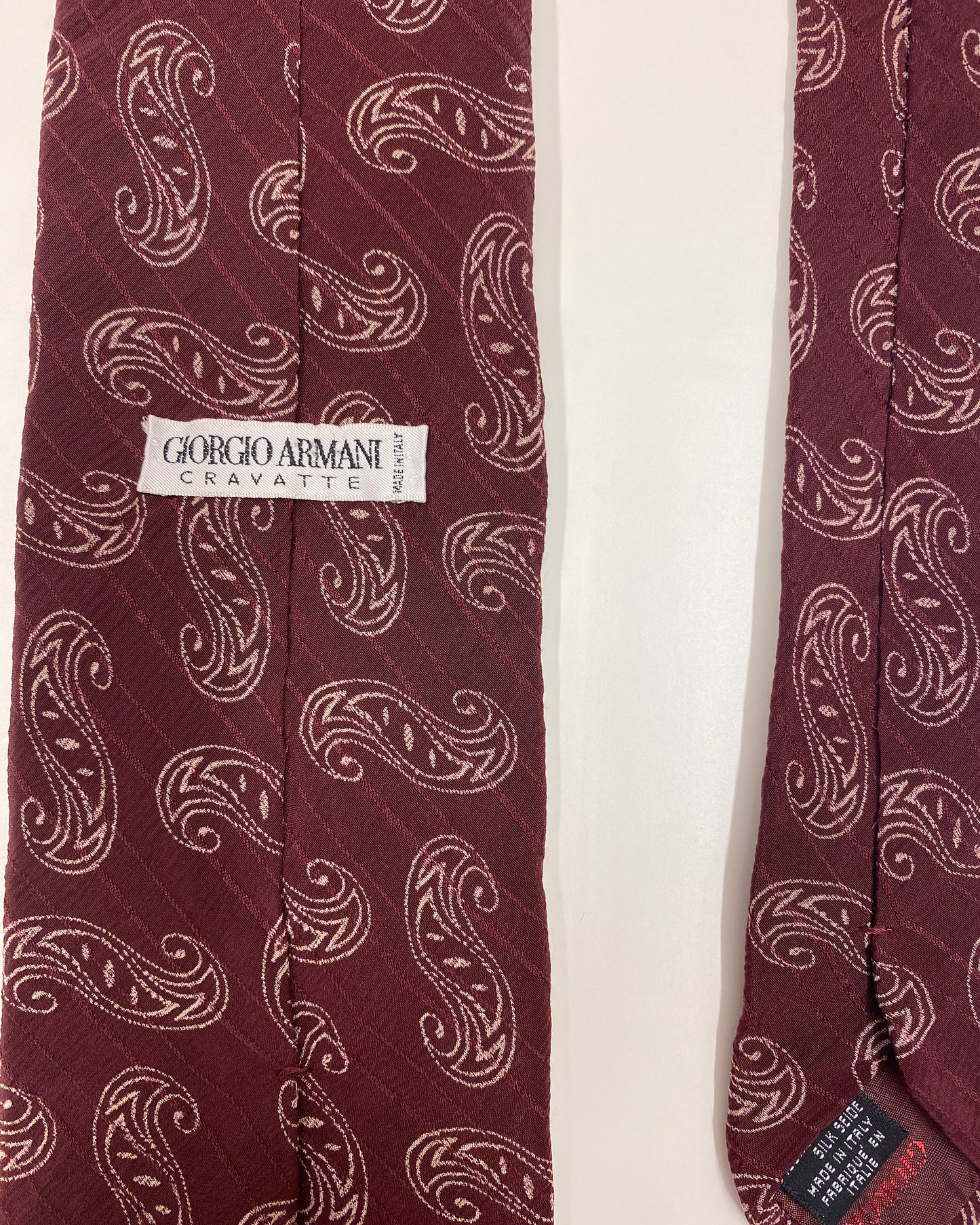 Giorgio Armani 1980s Paisley Pattern Tie Dark Red