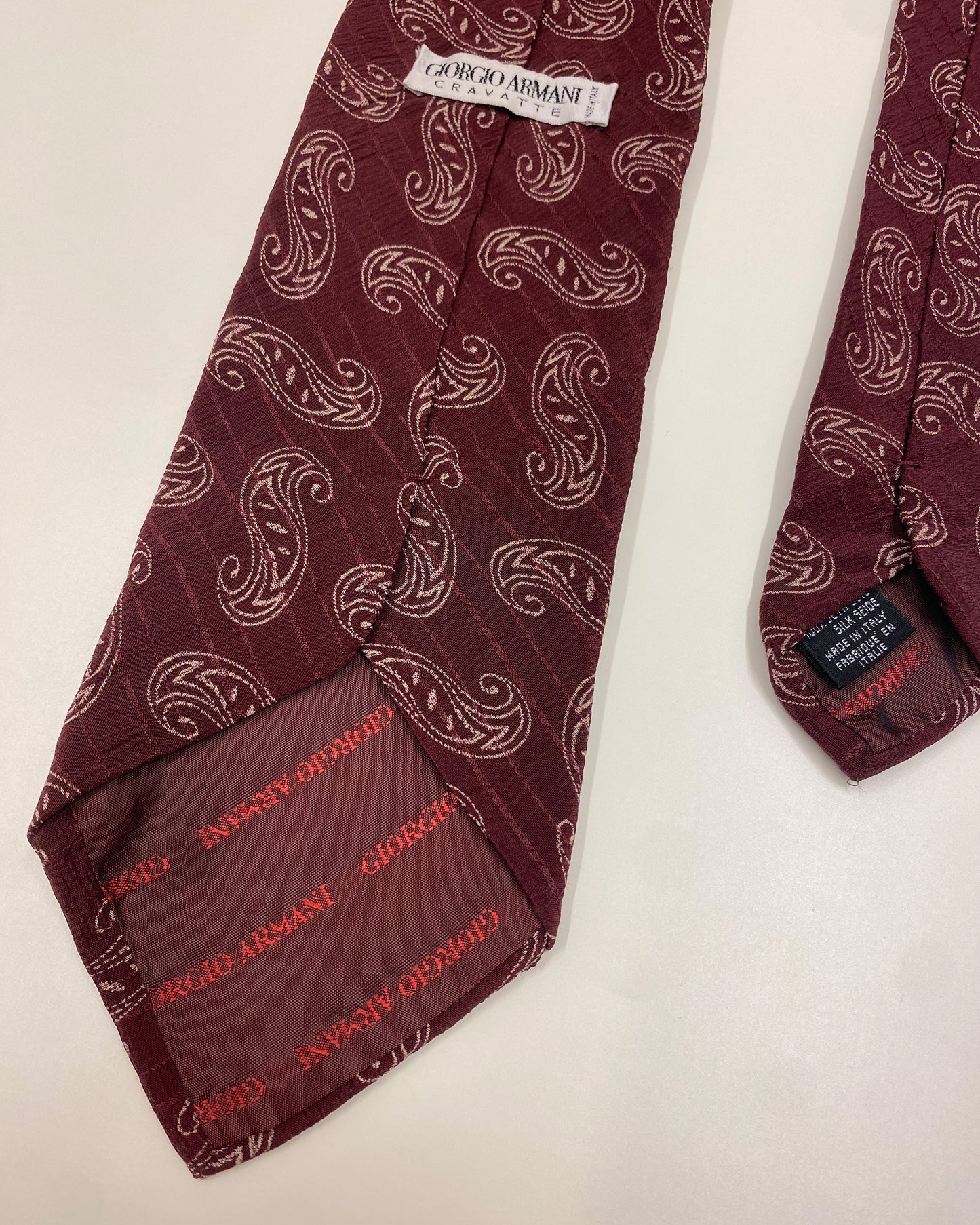 Giorgio Armani 1980s Paisley Pattern Tie Dark Red