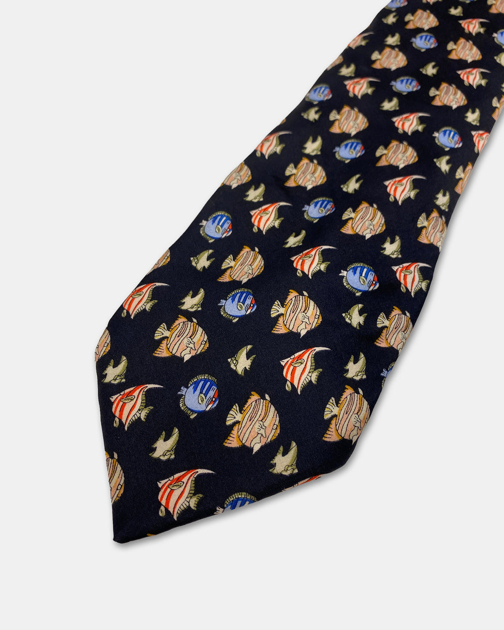 Vintage 1990s Fish Monogram Tie Navy