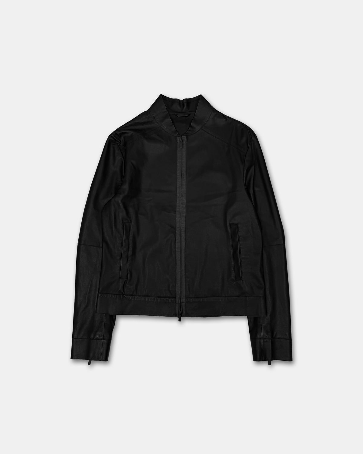 Emporio Armani FW2015 Reflective Thin Lamb Leather Bomber Jacket Black