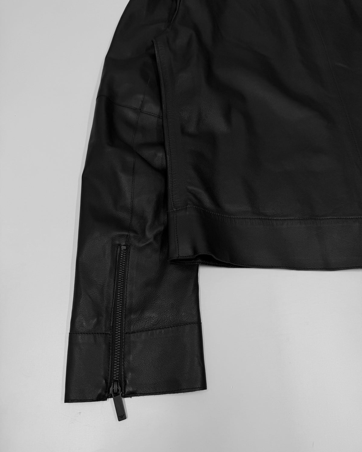 Emporio Armani FW2015 Reflective Thin Lamb Leather Bomber Jacket Black