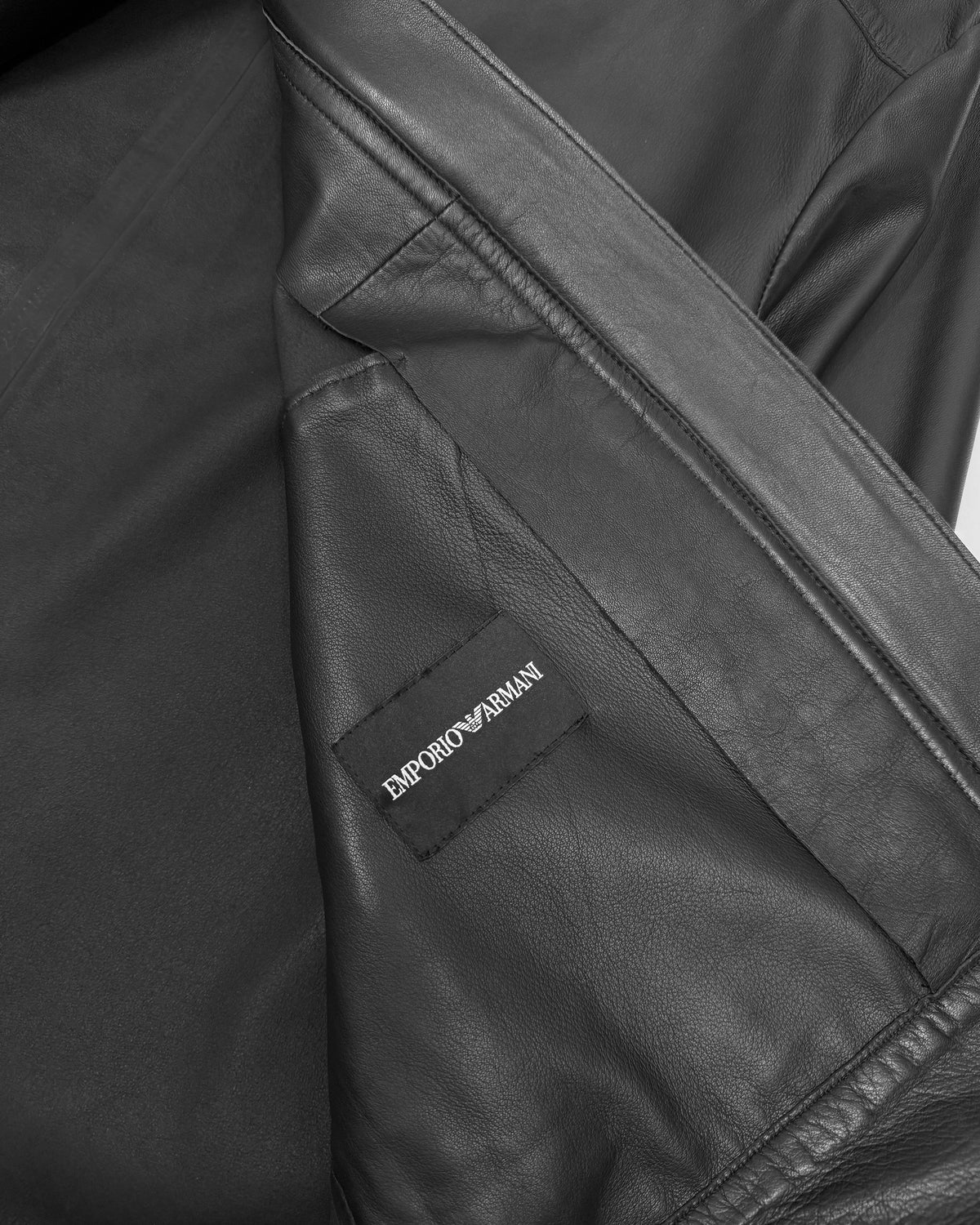 Emporio Armani FW2015 Reflective Thin Lamb Leather Bomber Jacket Black