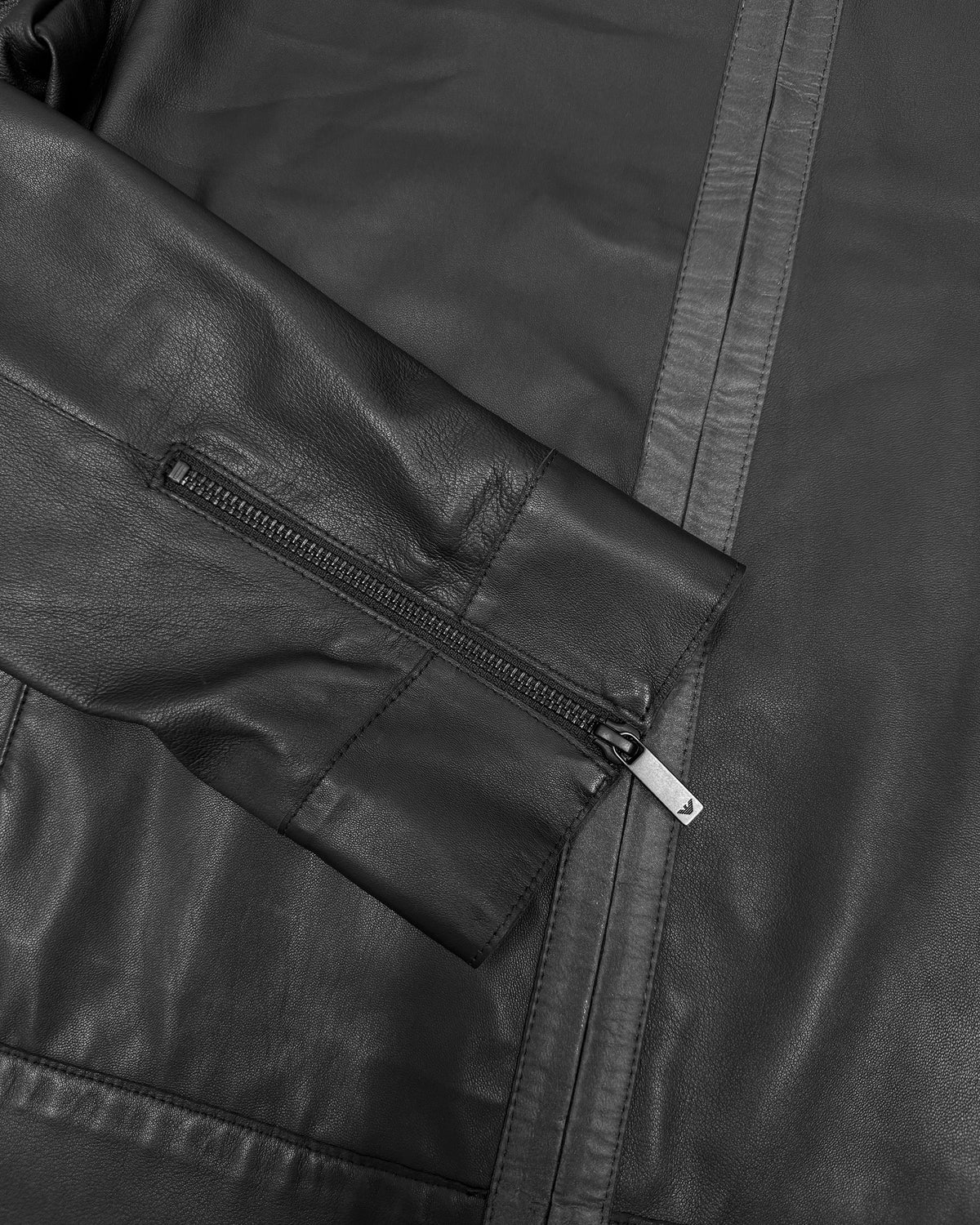 Emporio Armani FW2015 Reflective Thin Lamb Leather Bomber Jacket Black