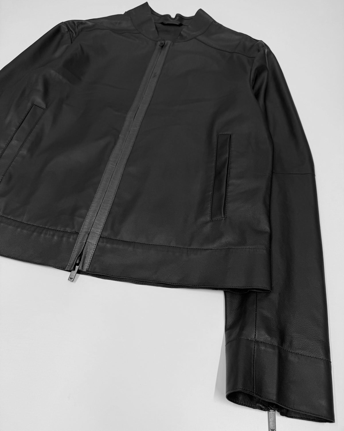 Emporio Armani FW2015 Reflective Thin Lamb Leather Bomber Jacket Black