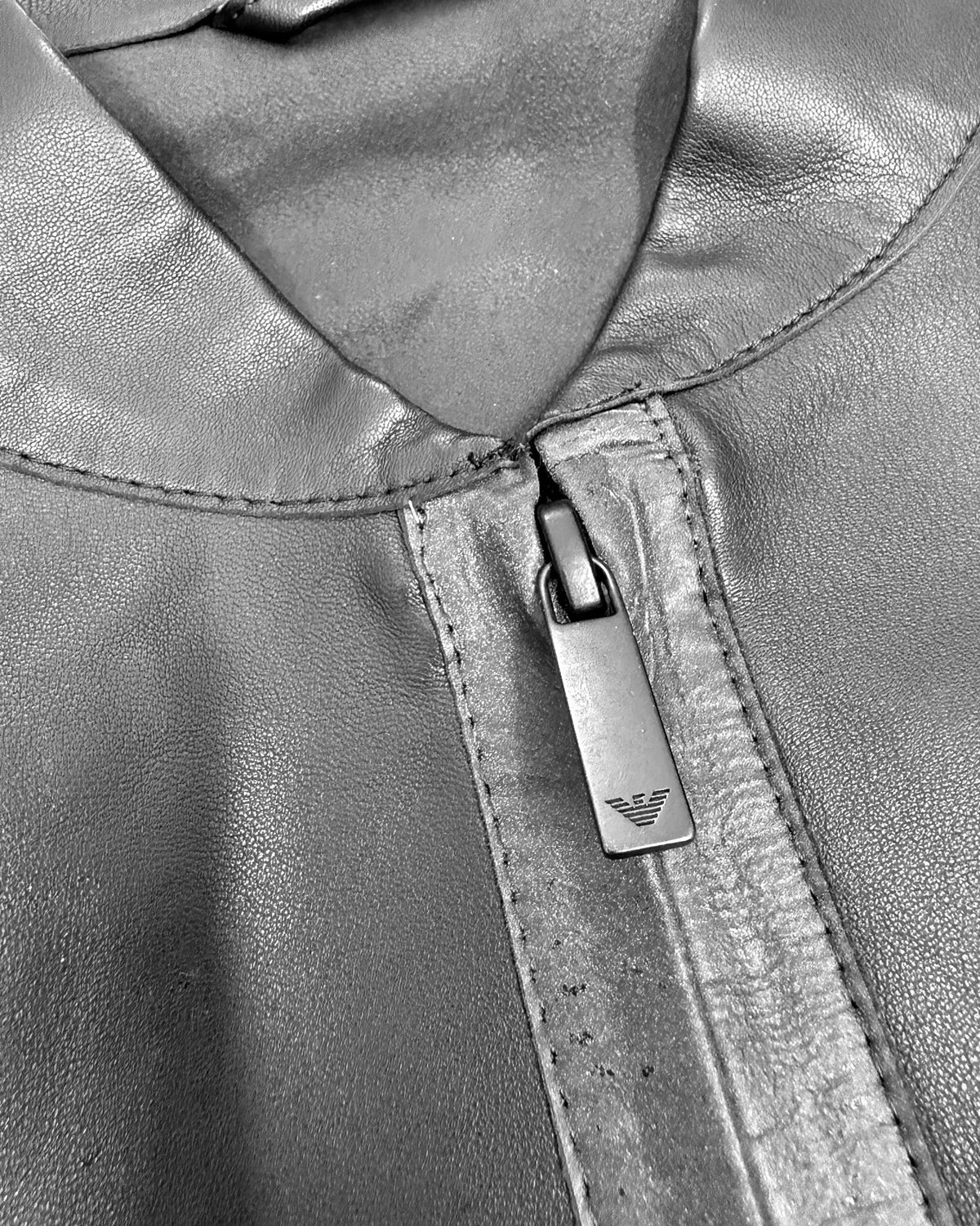 Emporio Armani FW2015 Reflective Thin Lamb Leather Bomber Jacket Black