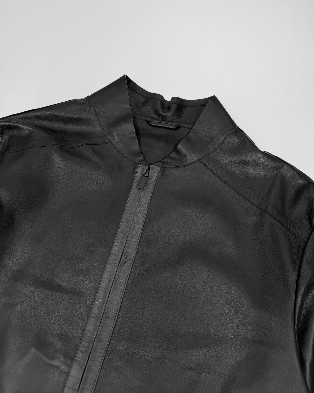 Emporio Armani FW2015 Reflective Thin Lamb Leather Bomber Jacket Black