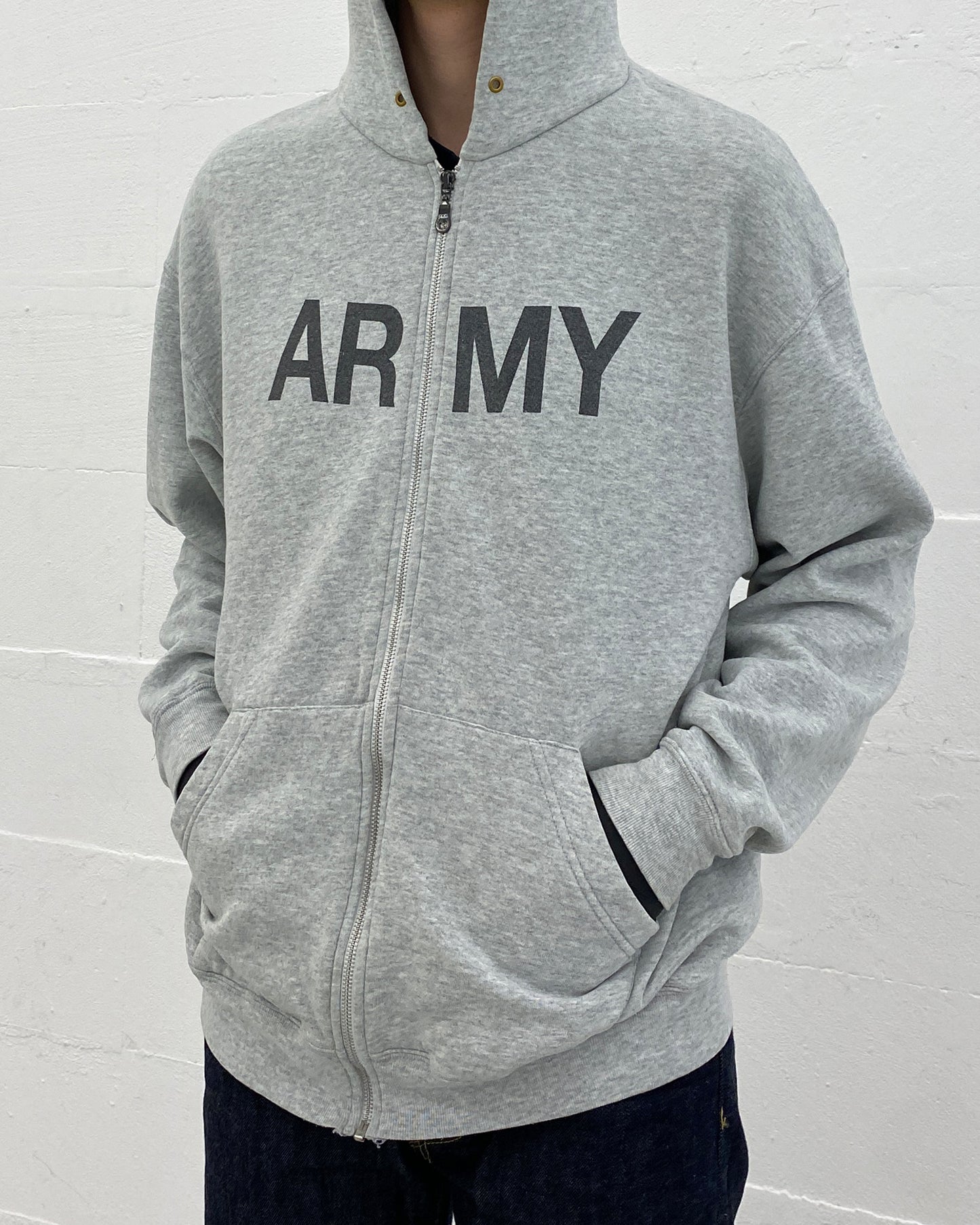 Vintage 2000s Army Zip Hoodie Grey