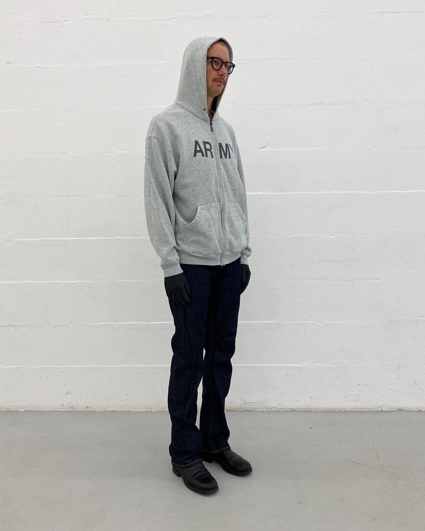 Vintage 2000er Army Zip Hoodie Grau 