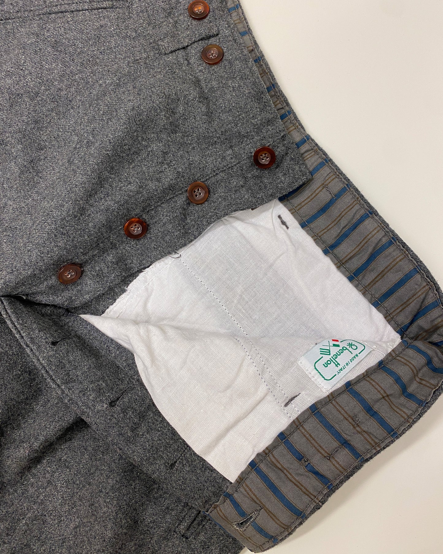 Benetton 1980s Wool Pleat Pants Grey