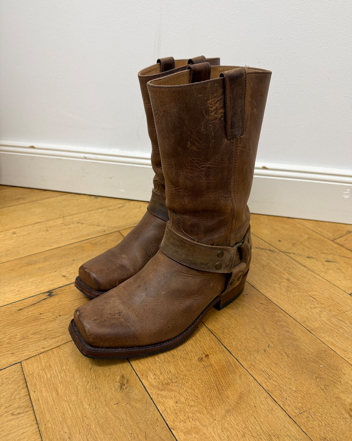 Sendra 2000s Square Toe Leather Biker Boots Brown