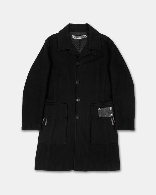 Bikkembergs 2010s Leather Patch Wool Coat Black
