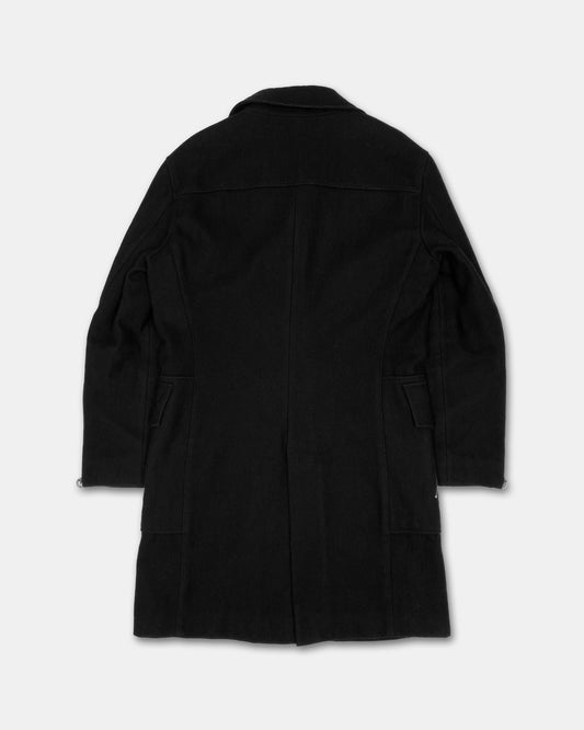 Bikkembergs 2010s Leather Patch Wool Coat Black