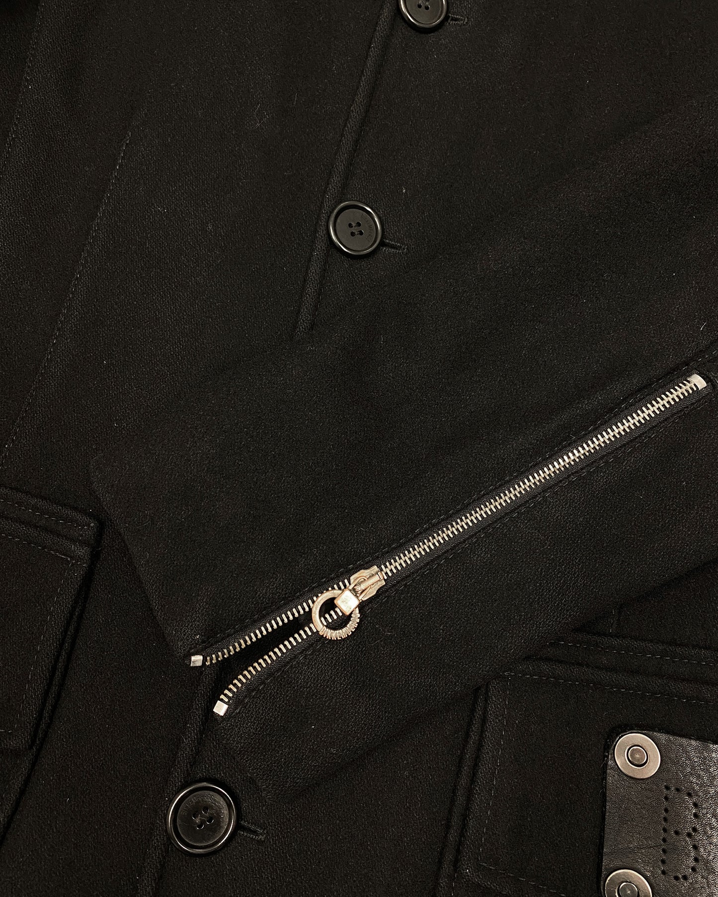 Bikkembergs 2010s Leather Patch Wool Coat Black