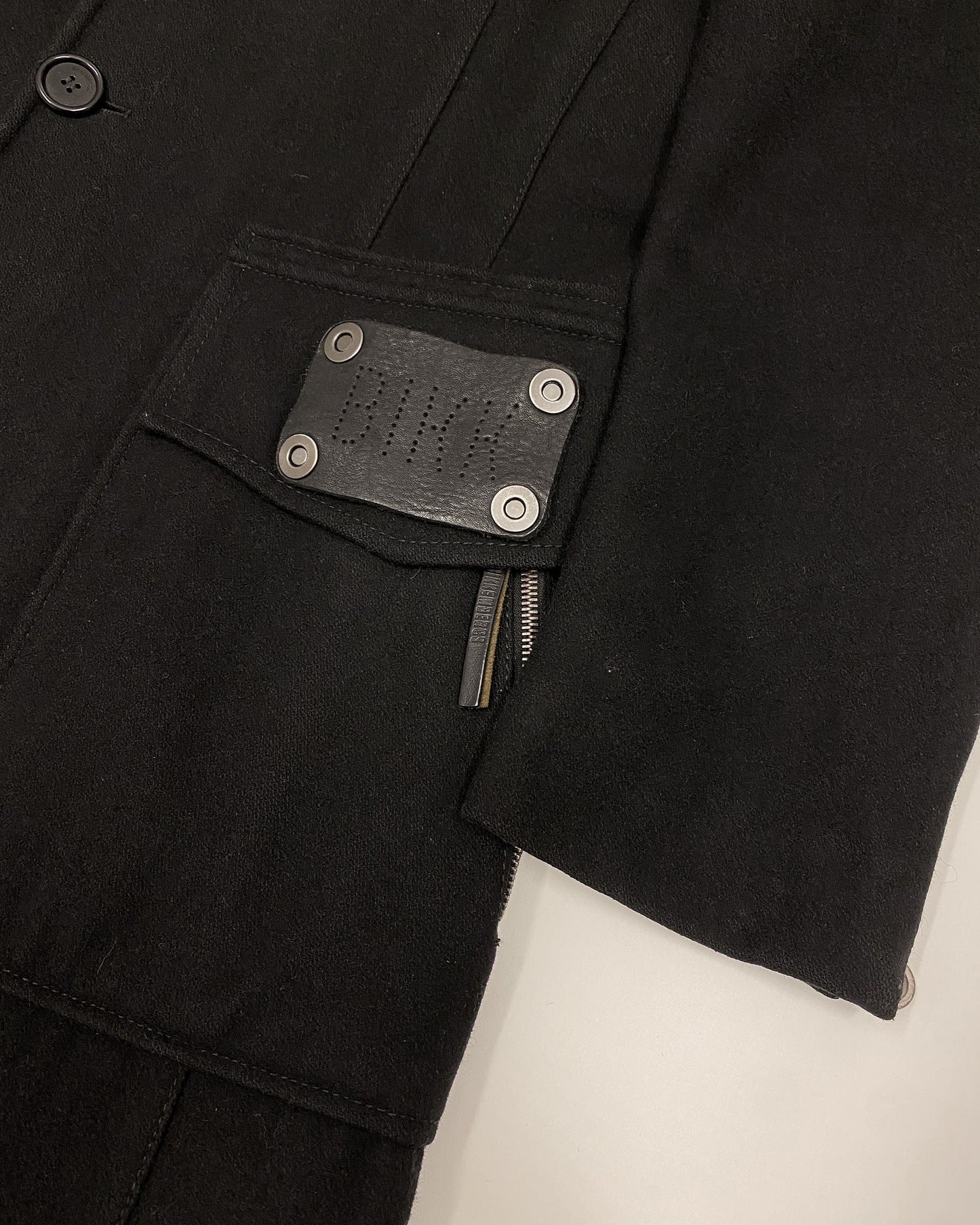 Bikkembergs 2010s Leather Patch Wool Coat Black