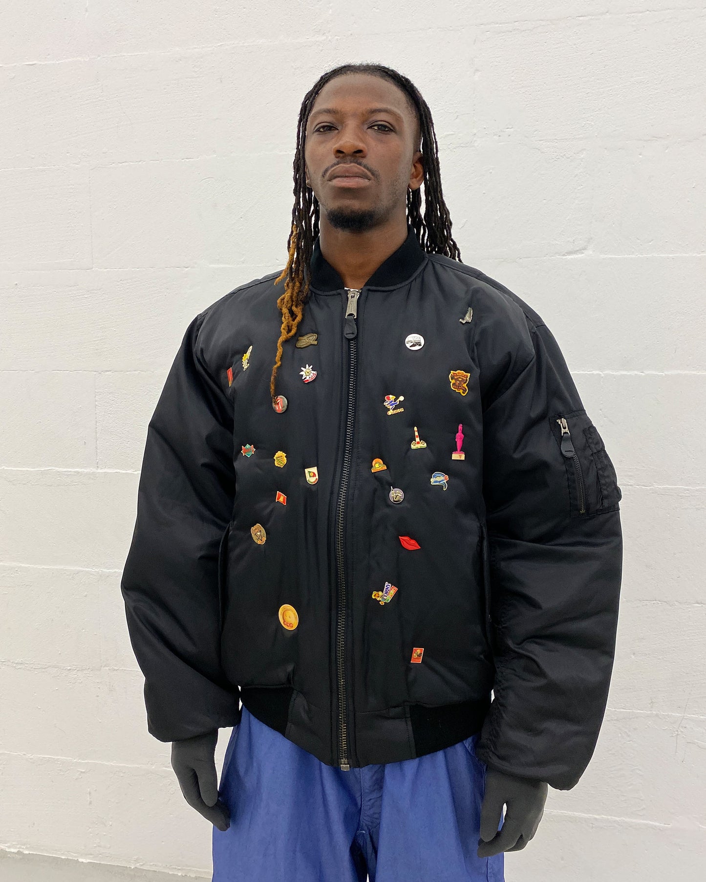 Vintage 2000s All Over Pins MA-1 Bomber Jacket Black
