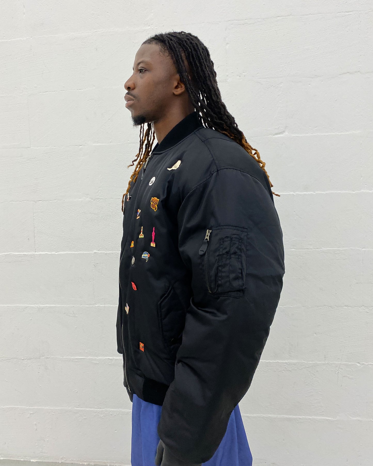 Vintage 2000s All Over Pins MA-1 Bomber Jacket Black