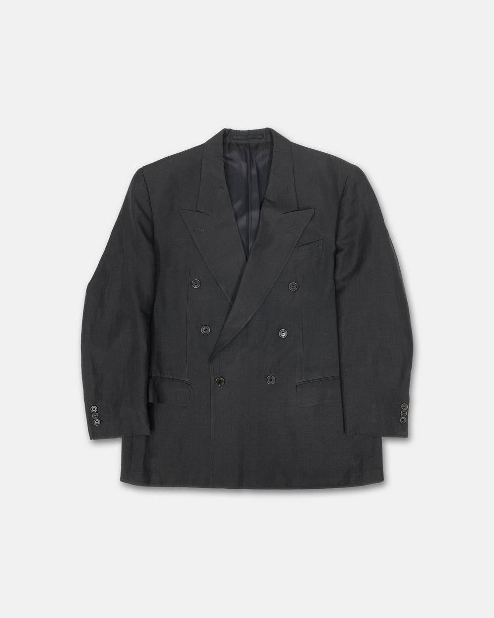 Hugo Boss 1980s Silk Linen Double Breasted Blazer Jacket Grey