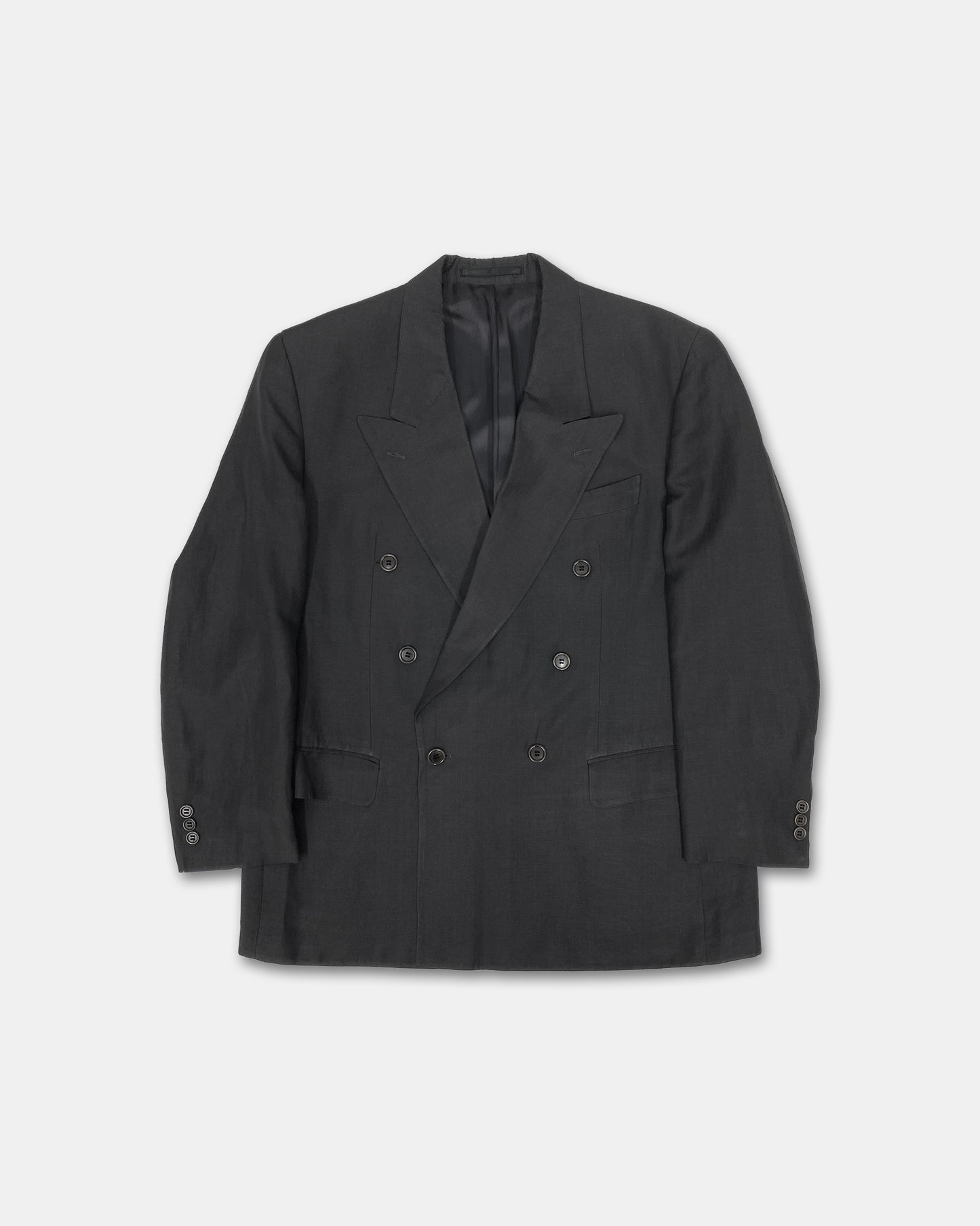 Hugo Boss 1980s Silk Linen Double Breasted Blazer Jacket Grey