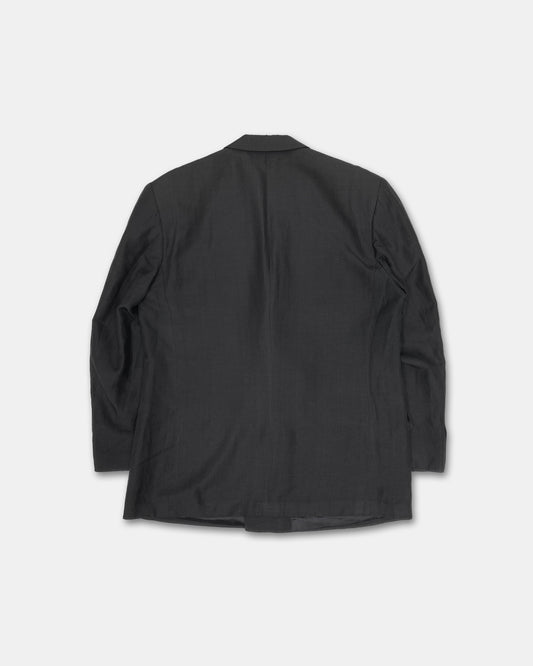 Hugo Boss 1980s Silk Linen Double Breasted Blazer Jacket Grey