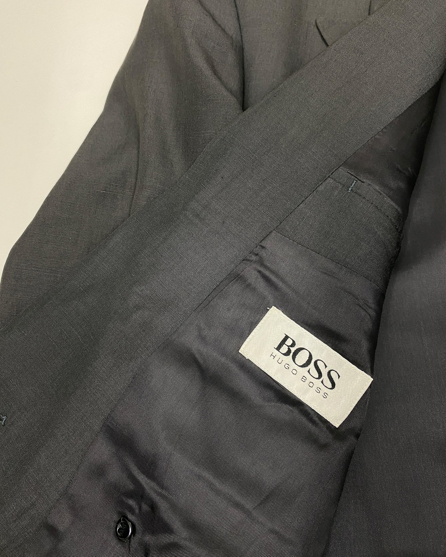 Hugo Boss 1980s Silk Linen Double Breasted Blazer Jacket Grey