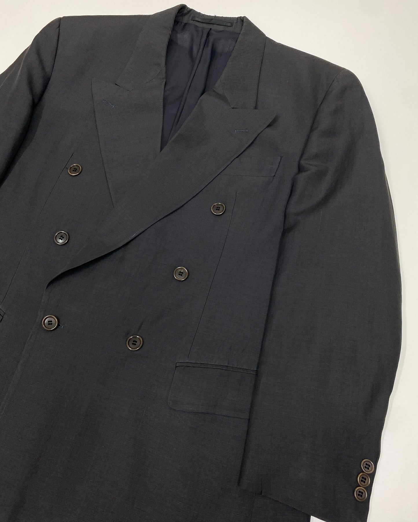 Hugo Boss 1980s Silk Linen Double Breasted Blazer Jacket Grey