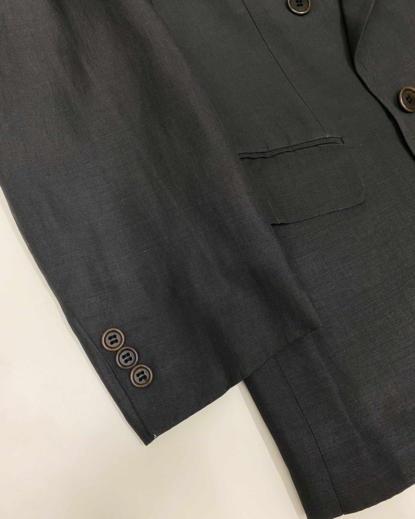 Hugo Boss 1980s Silk Linen Double Breasted Blazer Jacket Grey