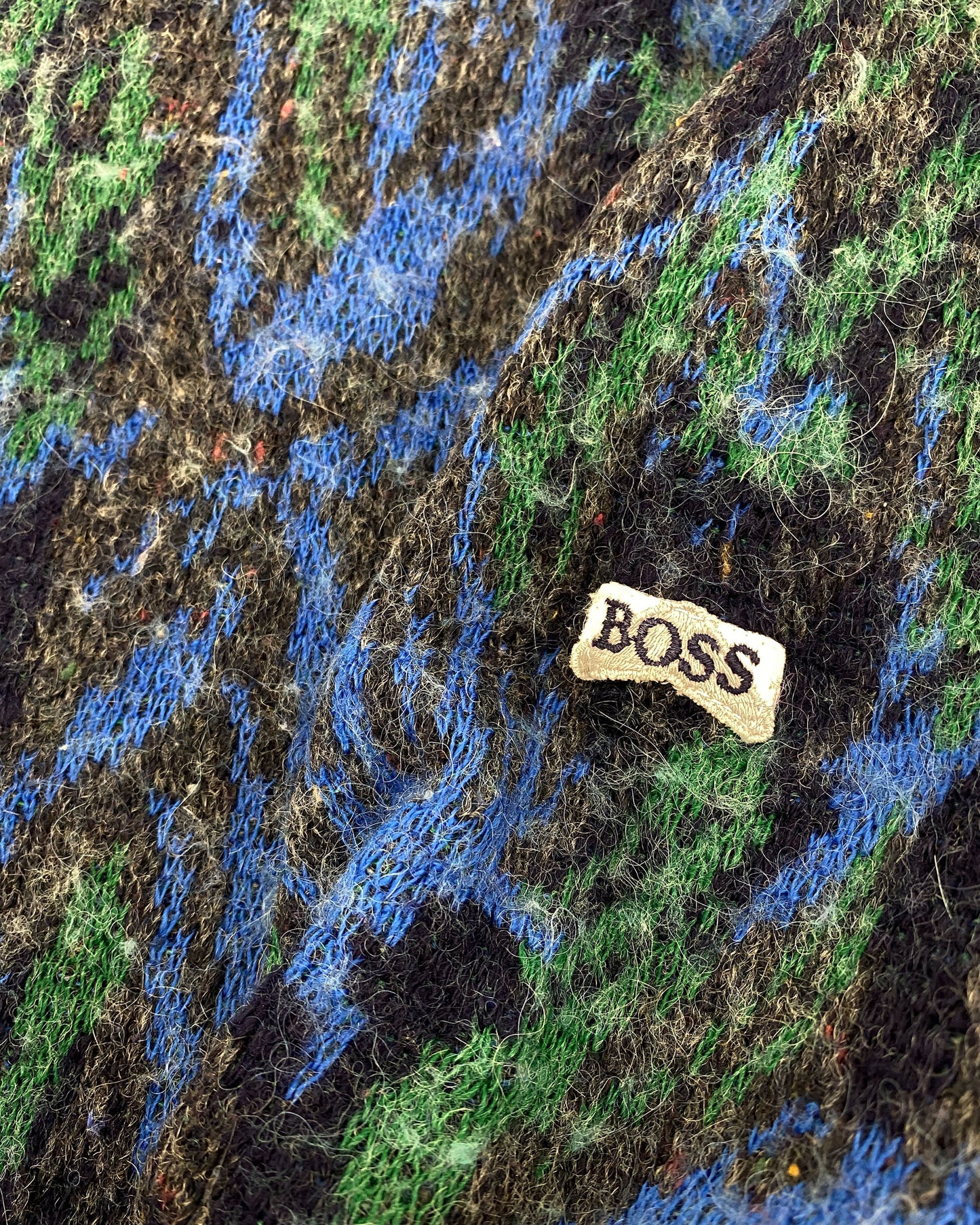 Hugo Boss 1980s Abstract Wool Knit Sweater Green Blue