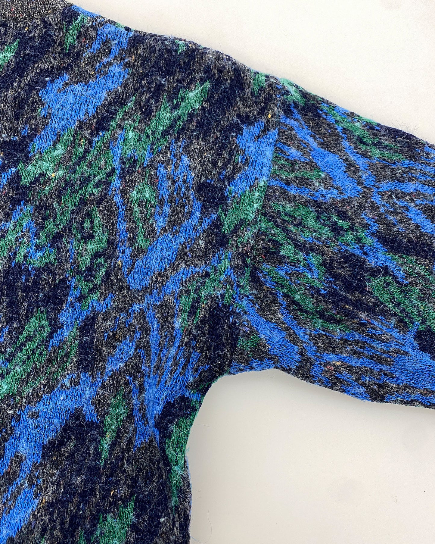 Hugo Boss 1980s Abstract Wool Knit Sweater Green Blue