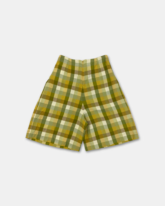 Thomas Burberry 2000s Checkered Linen Shorts Yellow