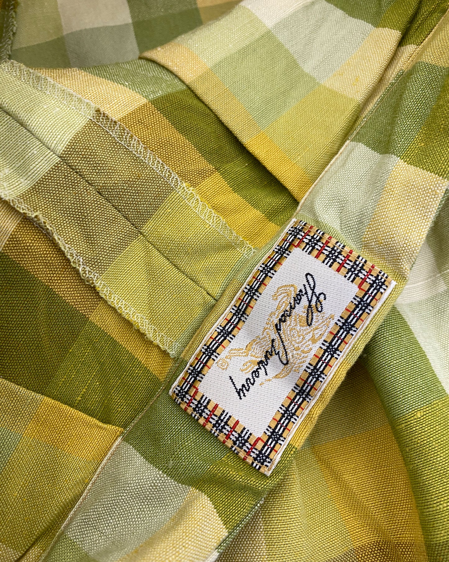 Thomas Burberry 2000s Checkered Linen Shorts Yellow