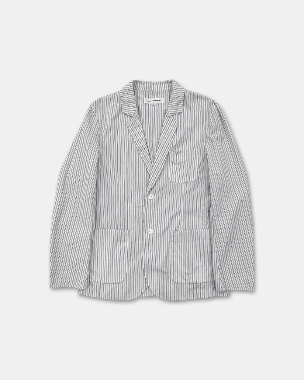 Comme des Garçons Shirt 2010s Striped Cotton Blazer Jacket White Blue