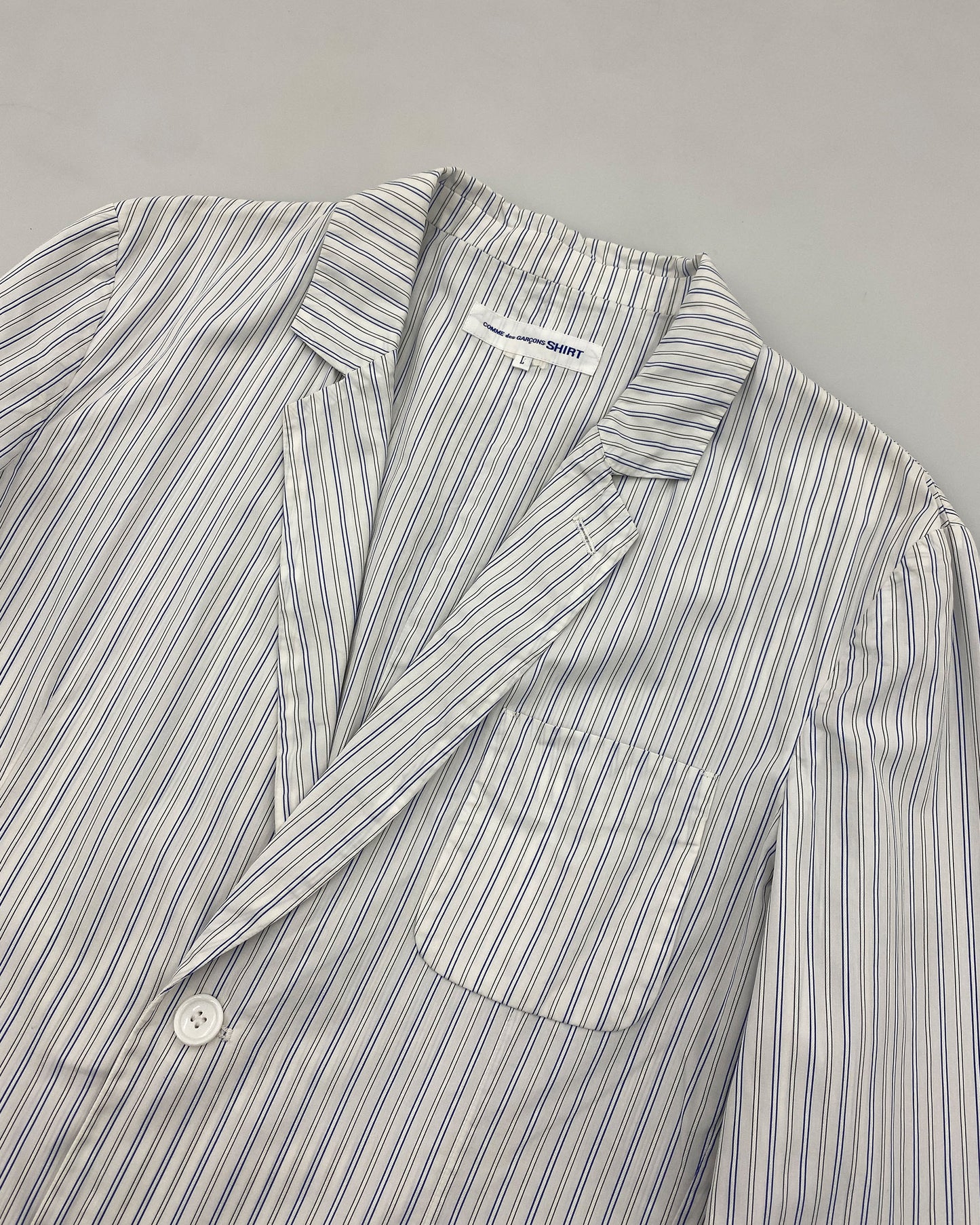 Comme des Garçons Shirt 2010s Striped Cotton Blazer Jacket White Blue