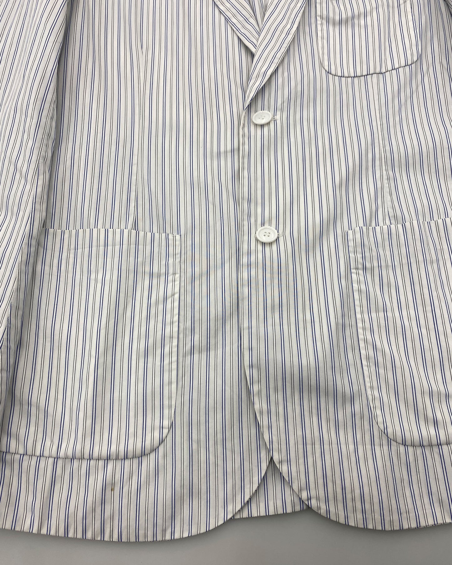 Comme des Garçons Shirt 2010s Striped Cotton Blazer Jacket White Blue