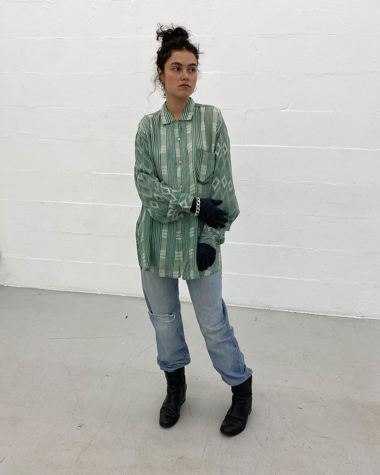 Helmut Lang 2000s Knee Blowout Boot Cut Vintage Sanded Denim Light Blue