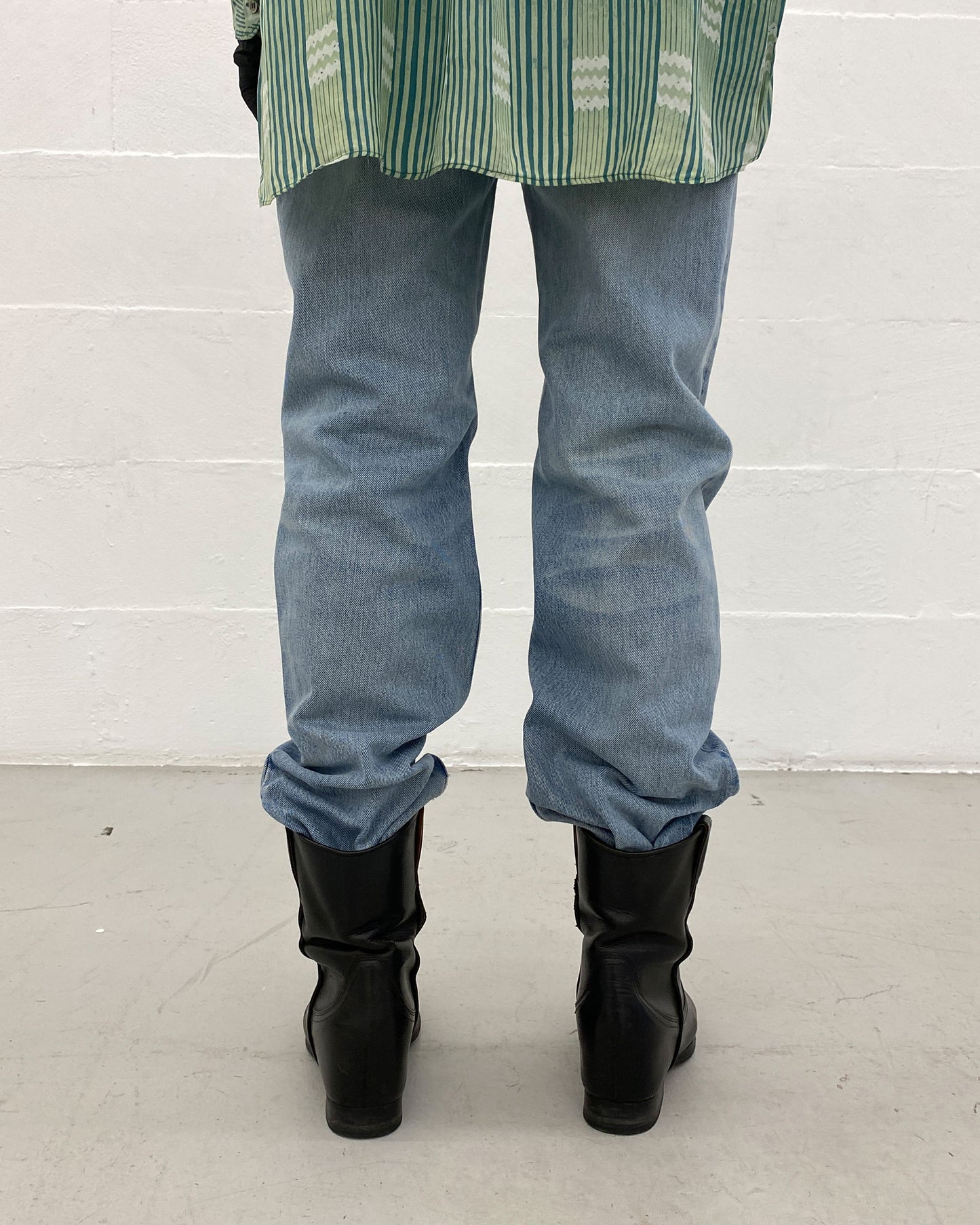 Helmut Lang 2000s Knee Blowout Boot Cut Vintage Sanded Denim Light Blue